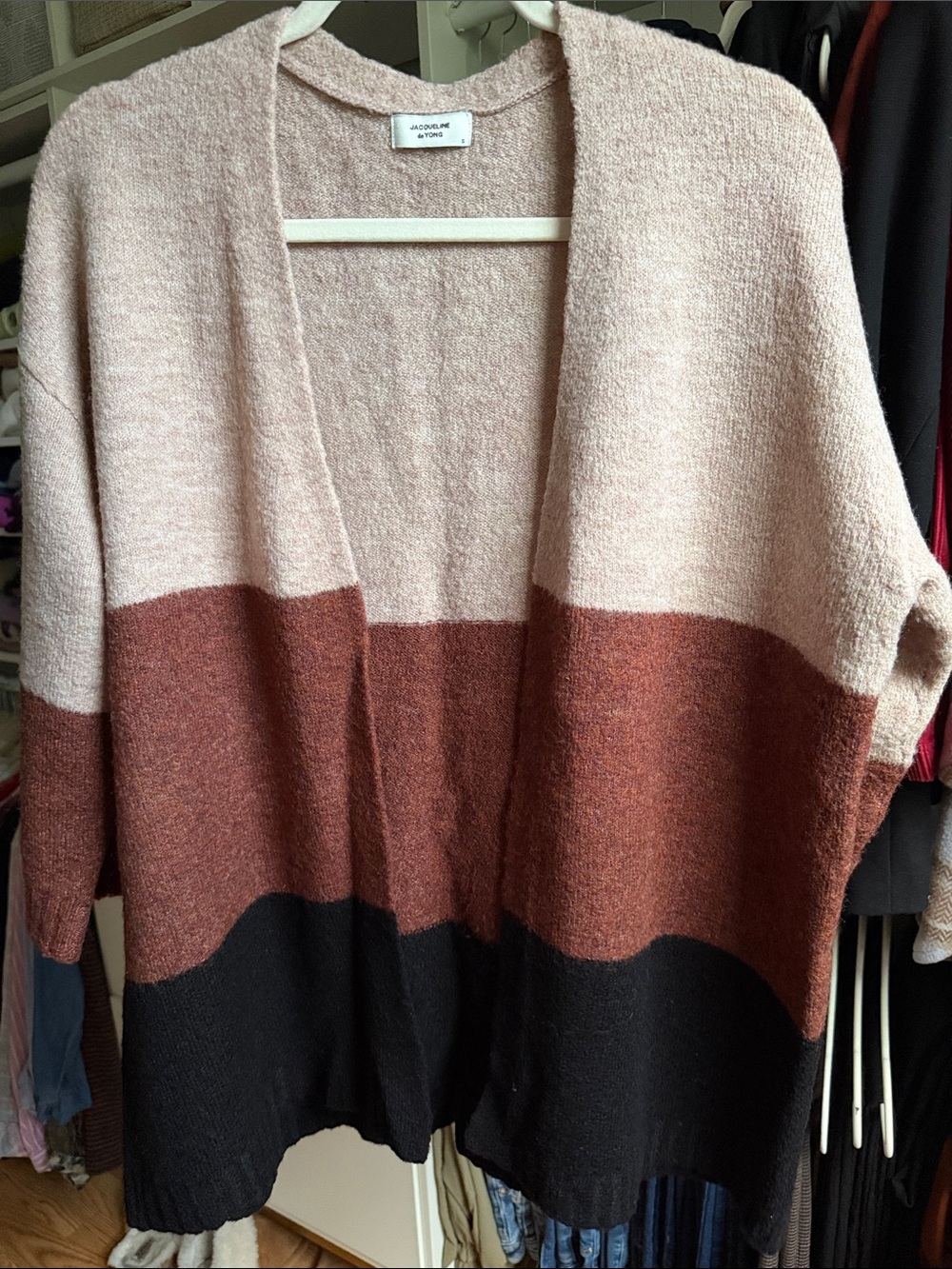 Colorblocked Open-Front Women's Cardigan - Blush, Rust & Black